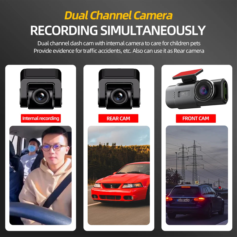 4K Dual Lens Dash Cam with GPS & WiFi