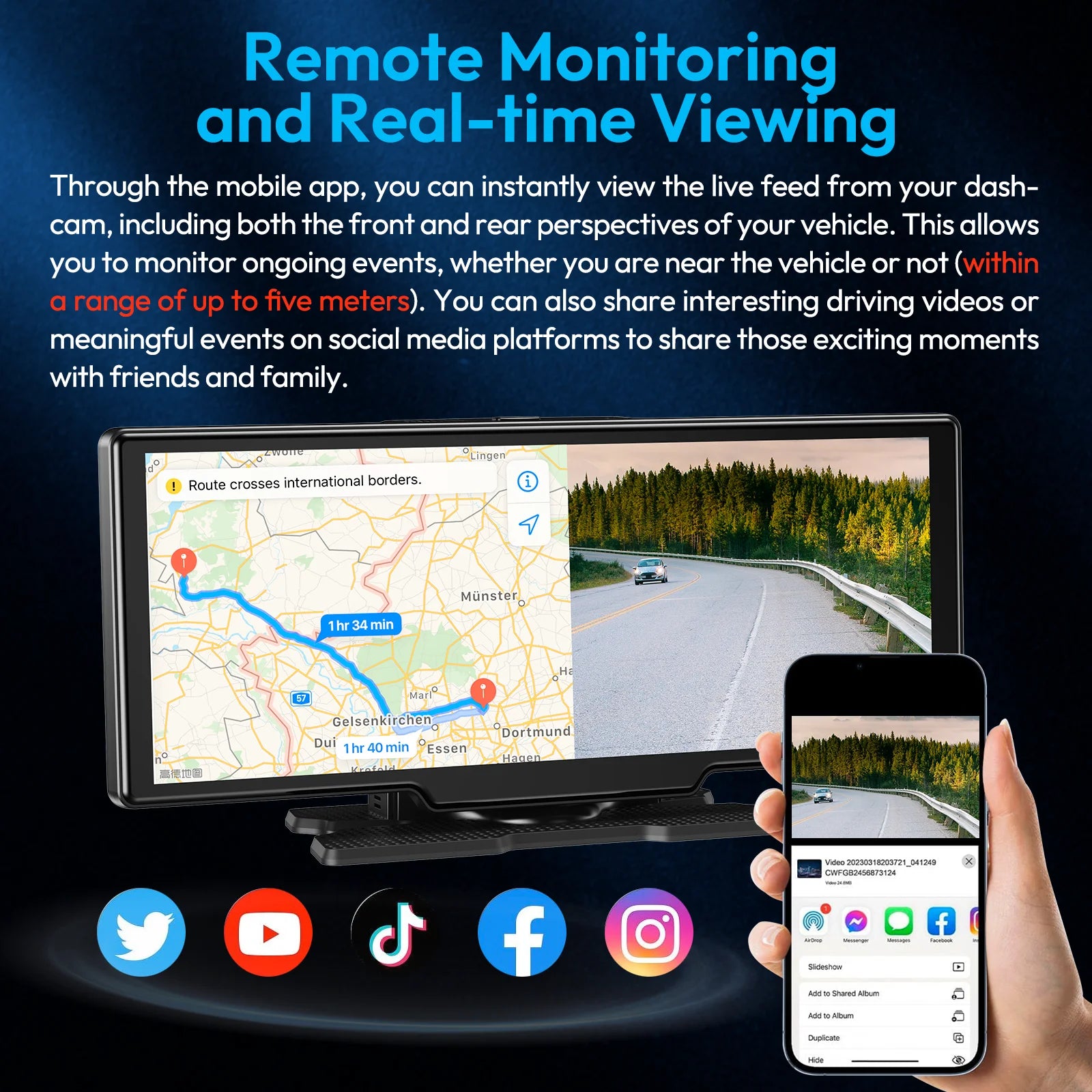 10" 4K Portable Dash Cam with CarPlay & Android Auto