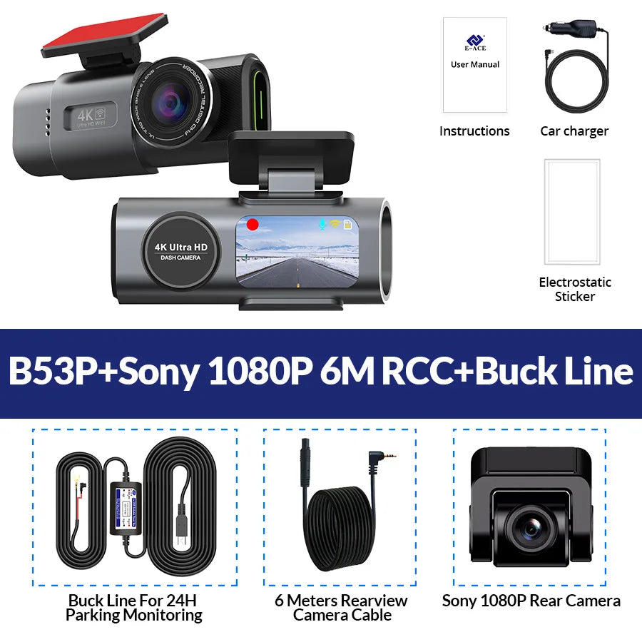 4K Dual Lens Dash Cam with GPS & WiFi