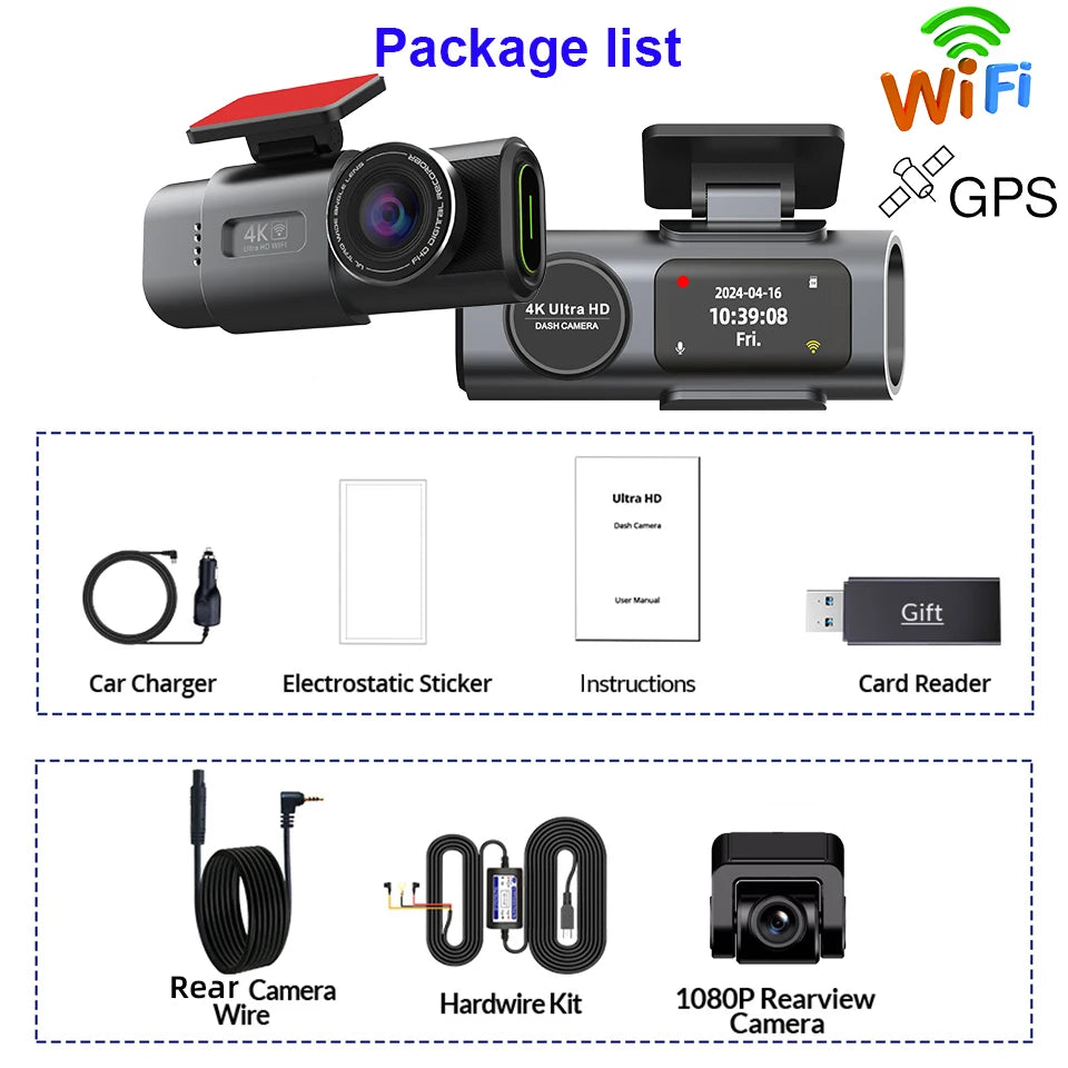 4K Dual Lens Dash Cam with GPS & WiFi