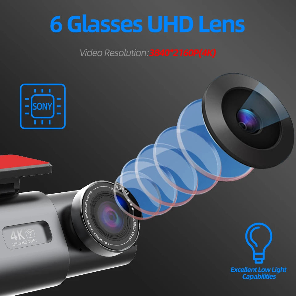 4K Dual Lens Dash Cam with GPS & WiFi
