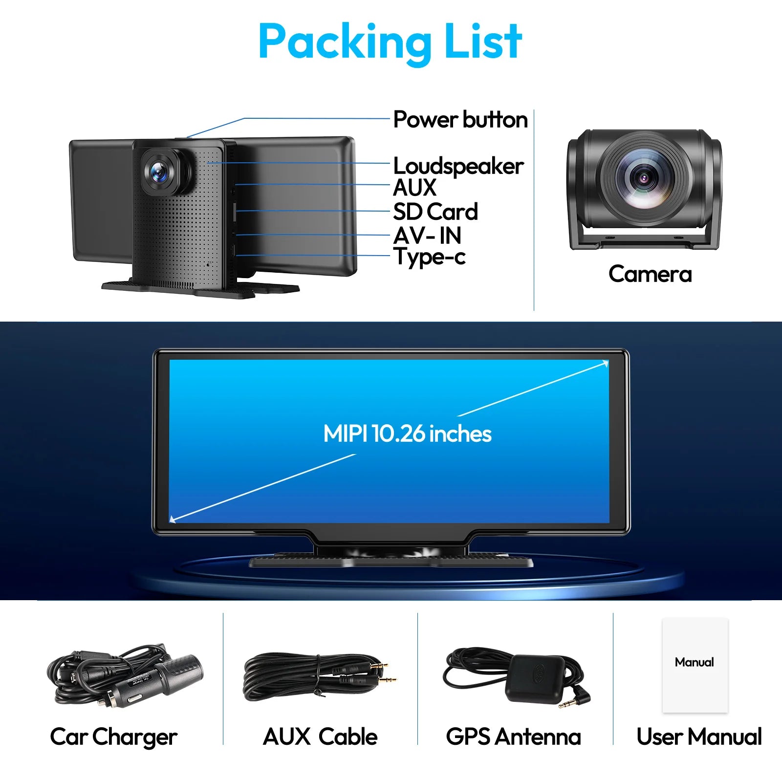 10" 4K Portable Dash Cam with CarPlay & Android Auto