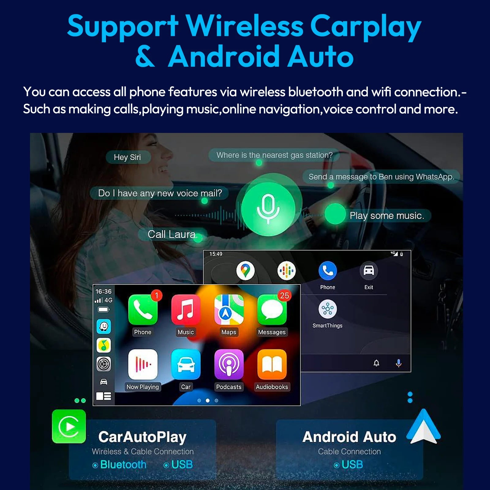 10" 4K Portable Dash Cam with CarPlay & Android Auto