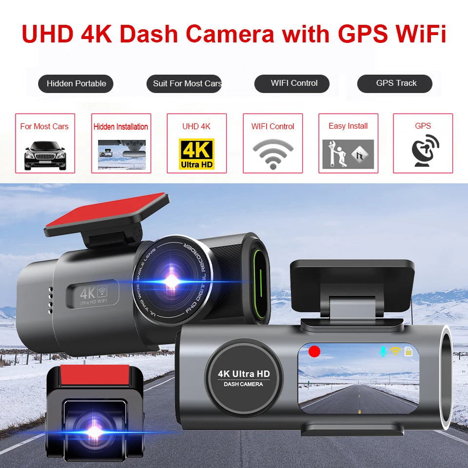4K Dual Lens Dash Cam with GPS & WiFi