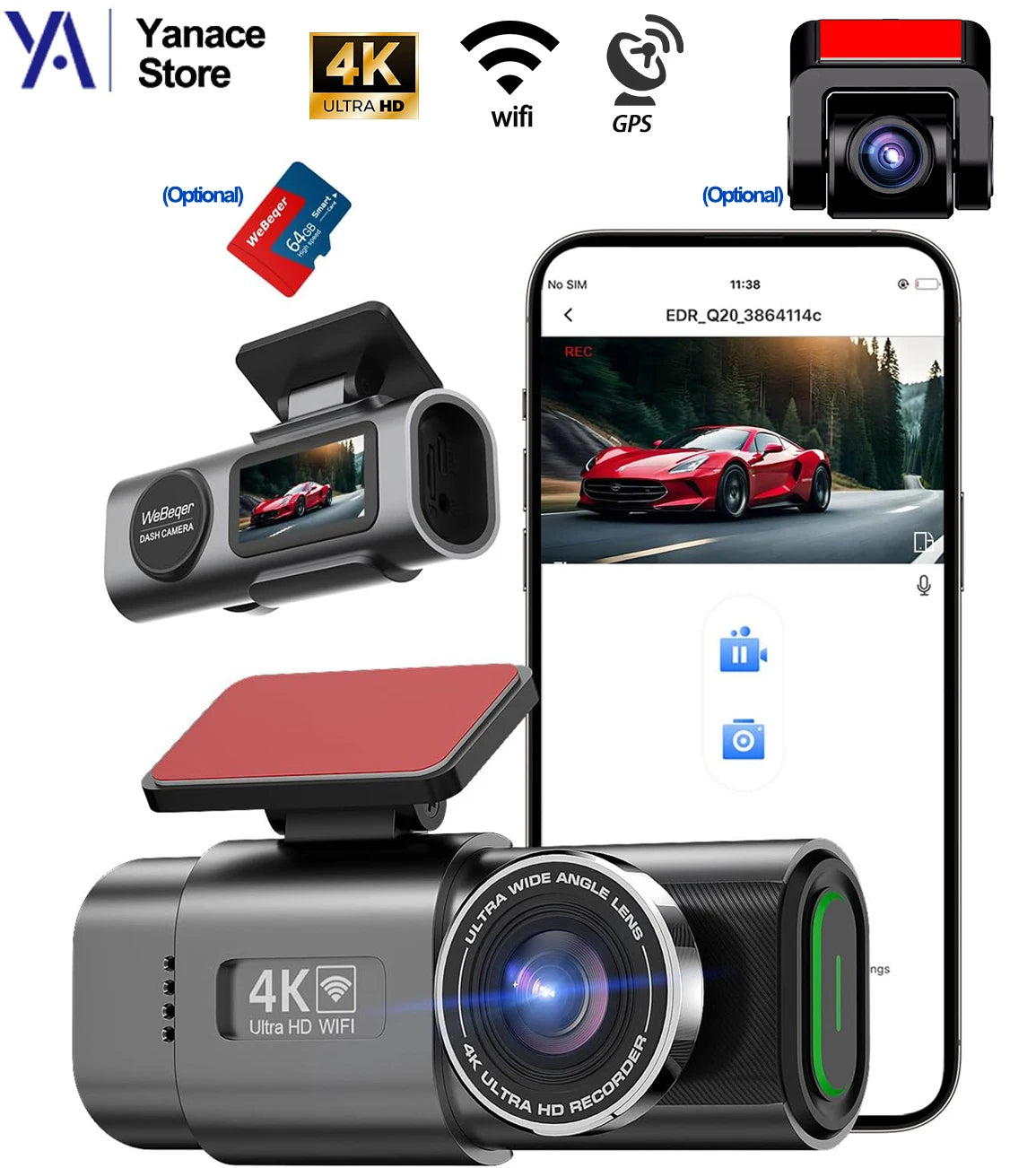 4K Dual Lens Dash Cam with GPS & WiFi